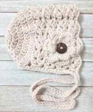 crochet handmade baby flower hat bonnet newborn 0/3 brown tan new