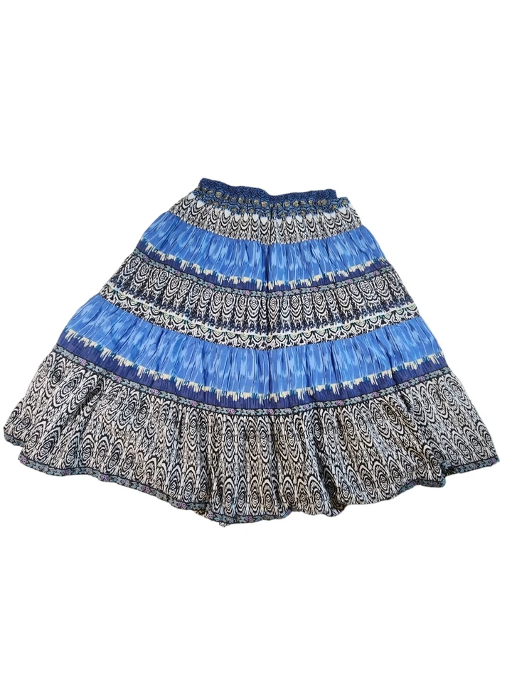 Boho/Prarie Maxi Saias Femininas Pequenas/SM Camadas Algodão Elástico Cintura-Elementos - Imagem 3 de 4