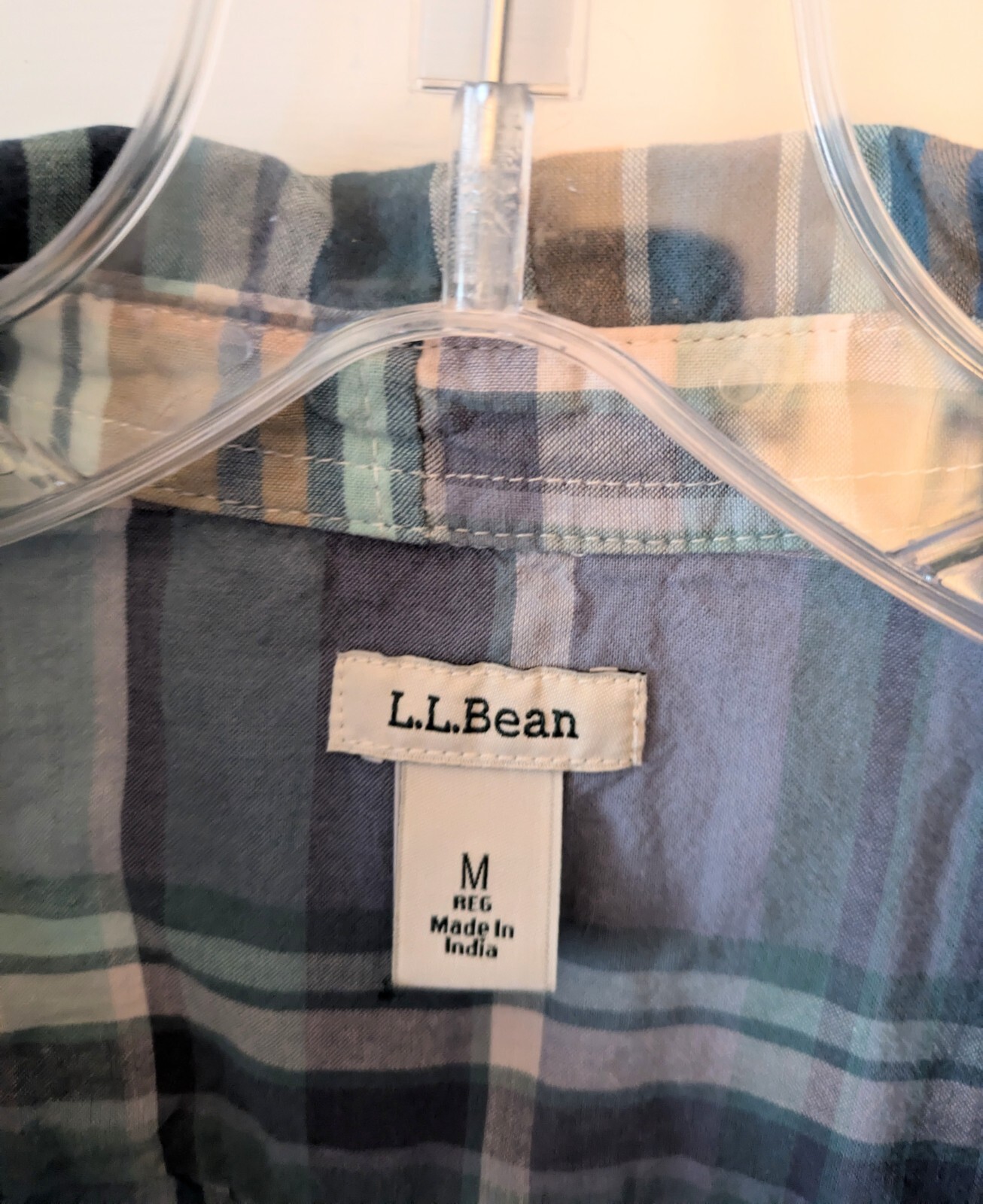 LL Bean Madras Textured Patchwork Blouse Roll-Tab… - image 4
