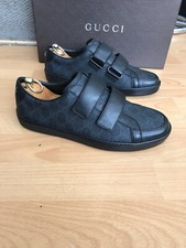 Gucci  Mens Black GG Monogramed Leather Sneaker Trainer Shoes Uk 7