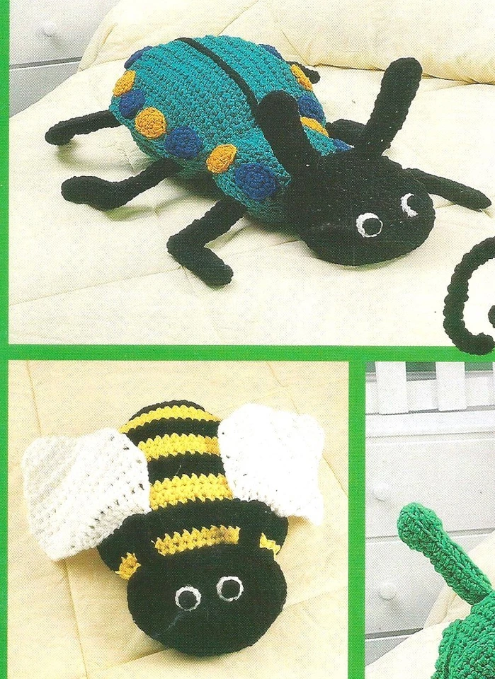 Crochet Patterns Itty Bitty Bug Bags Lady Bug Grasshopper Beetle Spider Ant A23 - Image 2 of 4