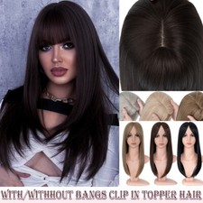 100 Natural As Human Hair Topper Toupee Hairpiece Wigs Bangs Clip In Silk Base