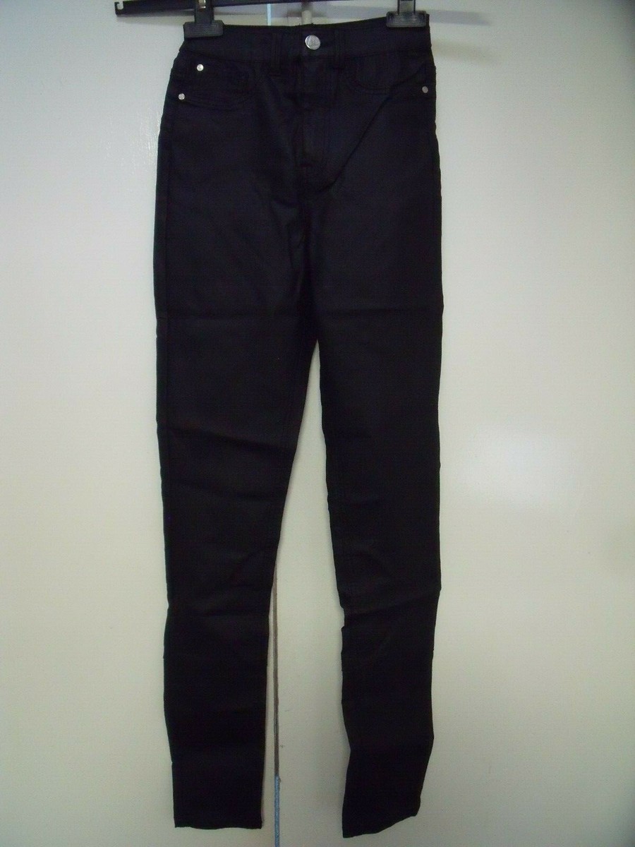 Black Vice High Waisted Coated Ankle Zip Skinny Jeans Size UK