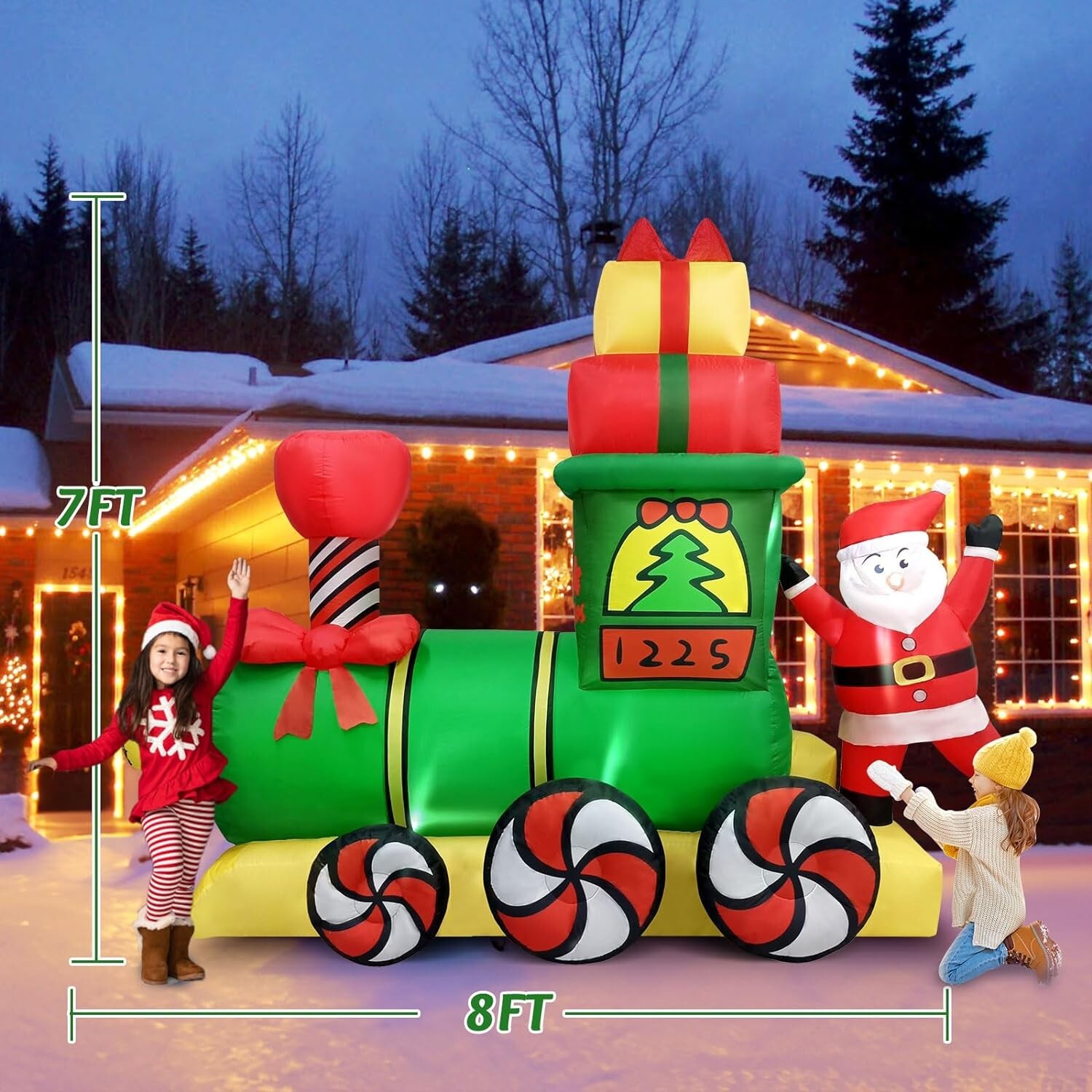 8 FT Giant Christmas Inflatable Santa Driving Train Outdoor Decor Blow