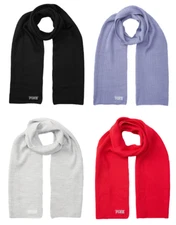 VICTORIAS SECRET PINK LOGO KNIT RIBBED WINTER SCARF SOFT 66"x8" New Free Ship