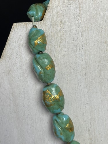 Collana antica 15" vetro veneziano ceco/italia deco perle avventurina turchese - Foto 12 di 16