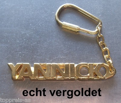 EDLER SCHLÜSSELANHÄNGER YANNICK ECHT VERGOLDET GOLD NAME KEYCHAIN KEYRING