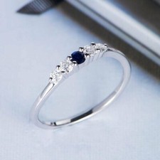 0.35 CT Round Cut Blue  White CZ Matching Band Solid 925 Sterling Silver