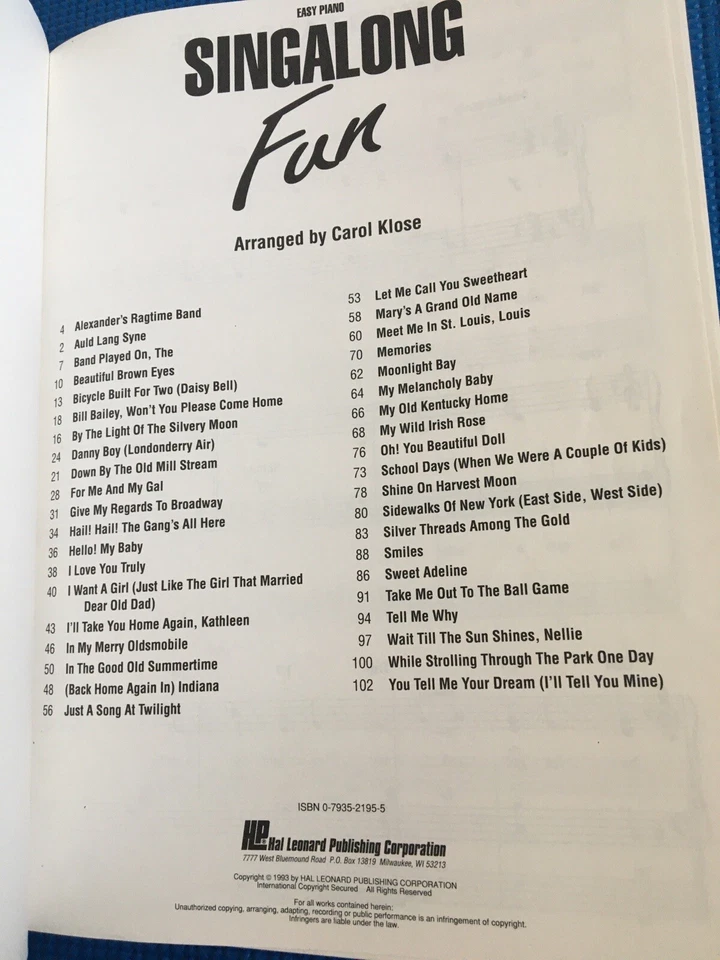 Sing Along Singalong Fun Easy 钢琴歌曲集 1993 Hal Leonard — 第 2/4 张图片