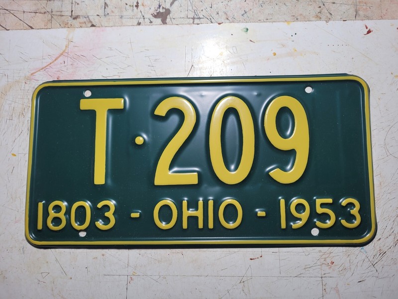 1953 Ohio license plate number T 209 nice correct repaint.
