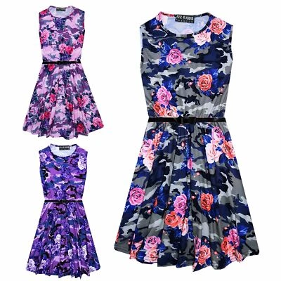 A2Z 4 KIDS Girls Skater Dress Kids Camo Floral Print Summer Party Dresses Age 7-13 Years