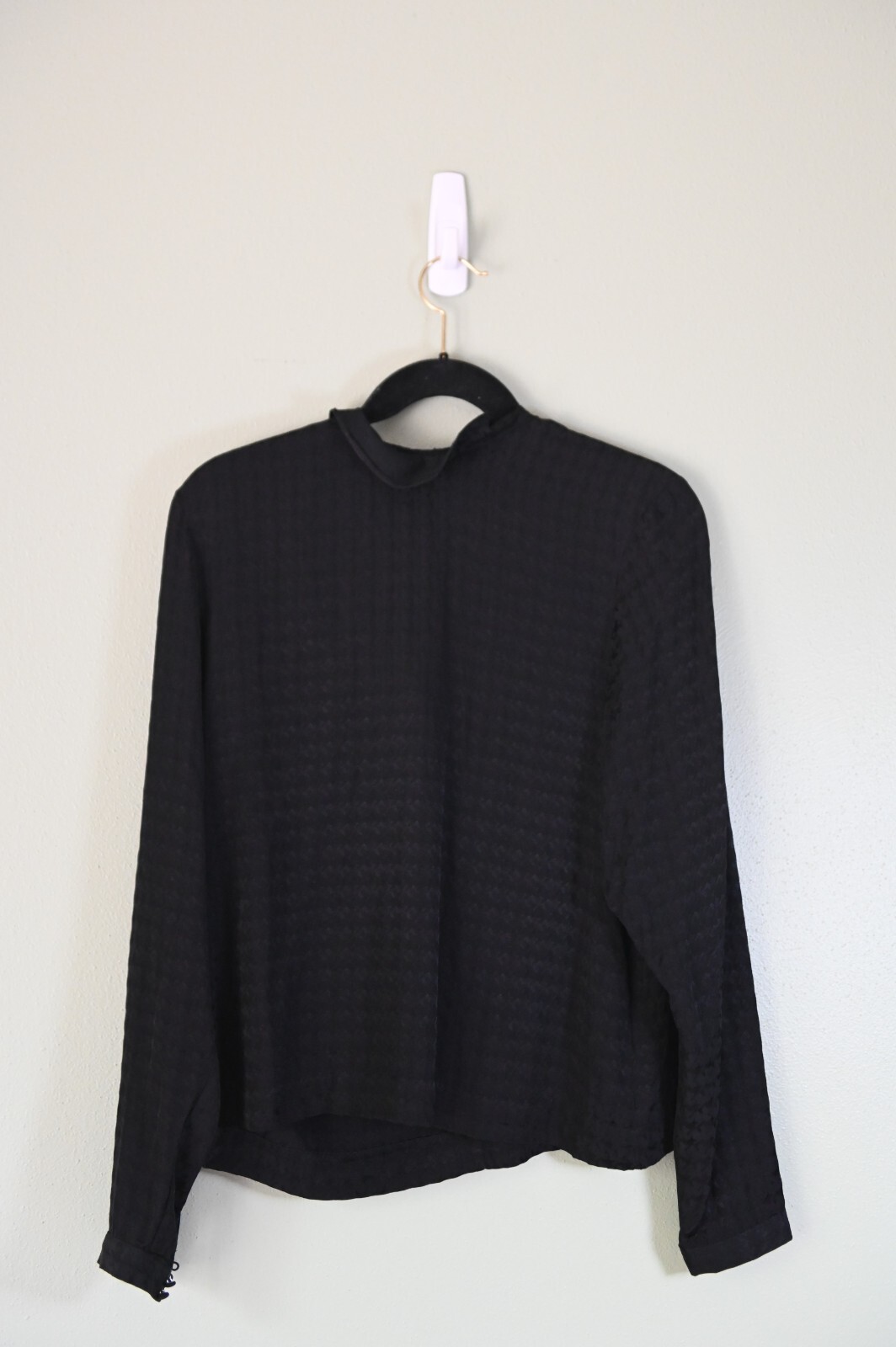 ALTRA Camicia abito a maniche lunghe & Other Stories raso nero scollo rotondo sgabello di segugio taglia 4