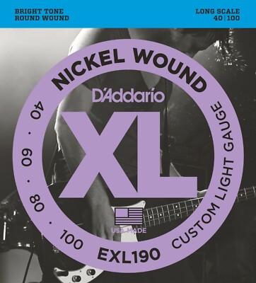 D'Addario EXL190 Nickel Wound Bass Guitar String Custom Light 40-100 Long Scale 