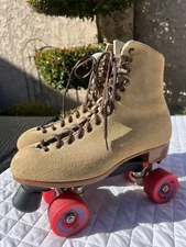 Riedell Womens Quad Roller Skates Beige Suede Leather 135 Fx 31569 Made In USA