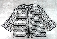 Ming Wang Sweater Womens Medium Black White Cardigan Bell 3/4 Sleeve