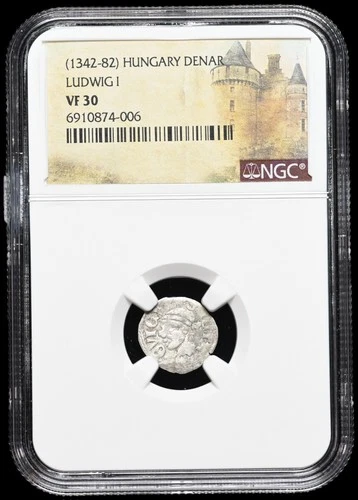 MEDIEVAL HUNGARY. Ludwig I, 1342-1382 AD. Silver Denar. Saracen, NGC VF30