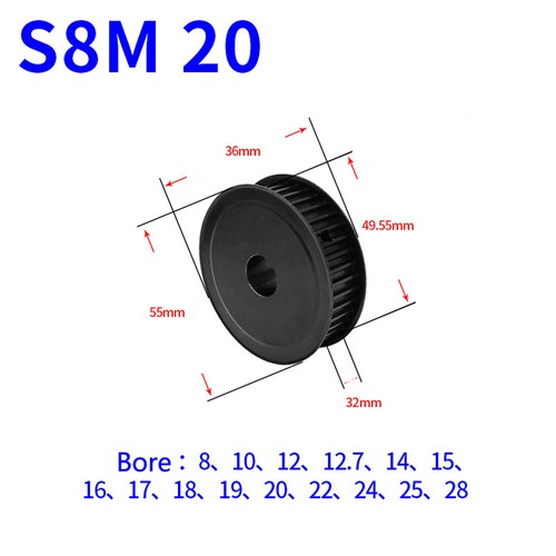 STS S8M 10T-40T Timing Belt Pulleys Pitch 8mm AF-type Teeth Width 32mm 45# Steel - Picture 16 of 23
