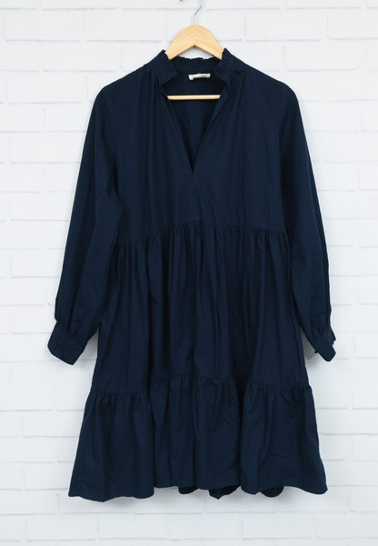 Abode Luxe women's blue long sleeve a-line dress 100% cotton size S/M