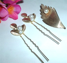 GOLD LEAF AND WHITE PEARL HAIR CLIP AND BOBBY PINS NWT