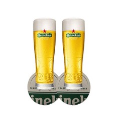 Heineken Schooner 2/3 Pint Glass x2 With Beer Mats