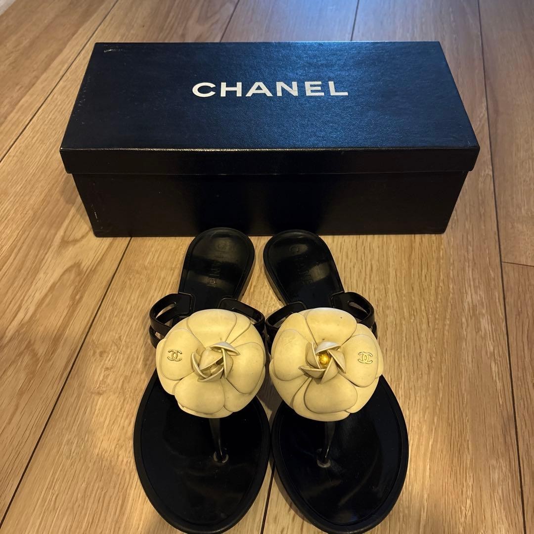 CHANEL Sandals Shoes Camellia Cocomark EU 36 US 6 Black White Authentic