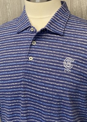 B. Draddy Mens Golf Polo Shirt Blue Gray Striped Bloomfield Hills CC Size Large