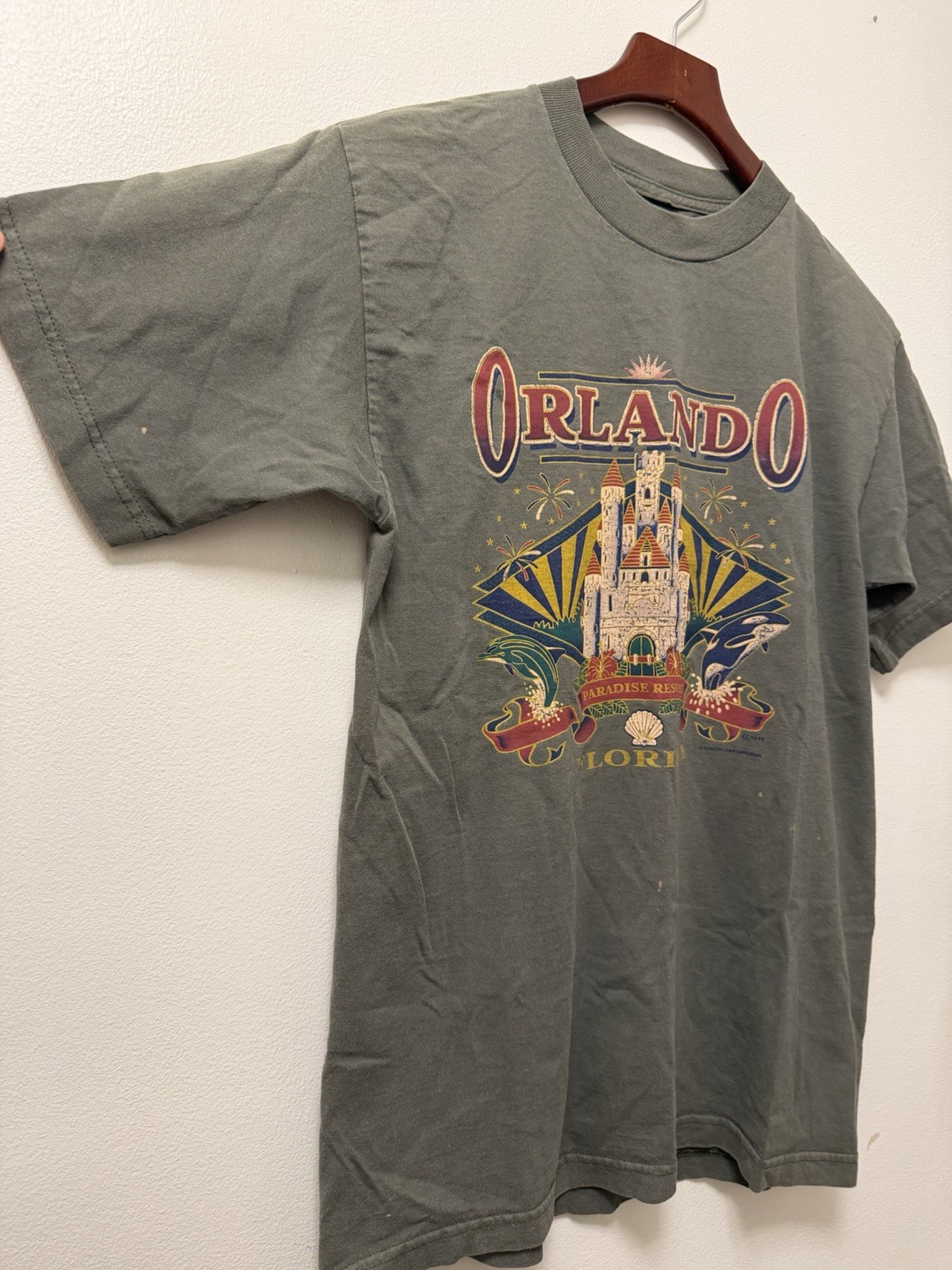 Vintage Orlando Florida Dolphins Castle Graphic T-Shirt Green Men’s Medium USA thumbnail 4