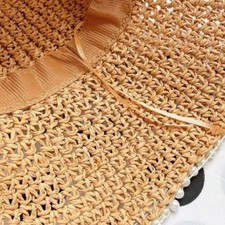 Chapeau De Soleil En Paille Beige Khaki À Large Bord Bohème Perlé Crochet