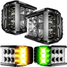 2PCS 4 inch LED Pods White DRL Work Lights, Side Shooter with Yellow & Green Dua