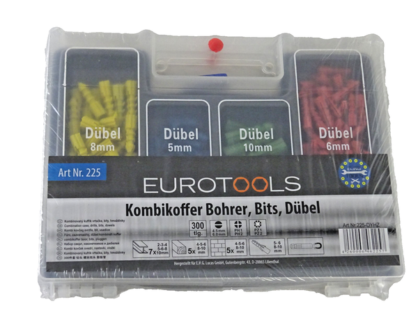 Eurotools Kombikoffer Bohrer, Bits + DüBel FüR Holz Metall Stein !! 300 Teile !!-image