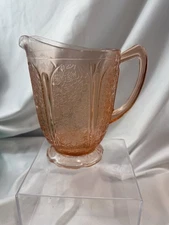 Vintage Jeannette Glass "Cherry Blossom" Pink Pitcher Scalloped Base