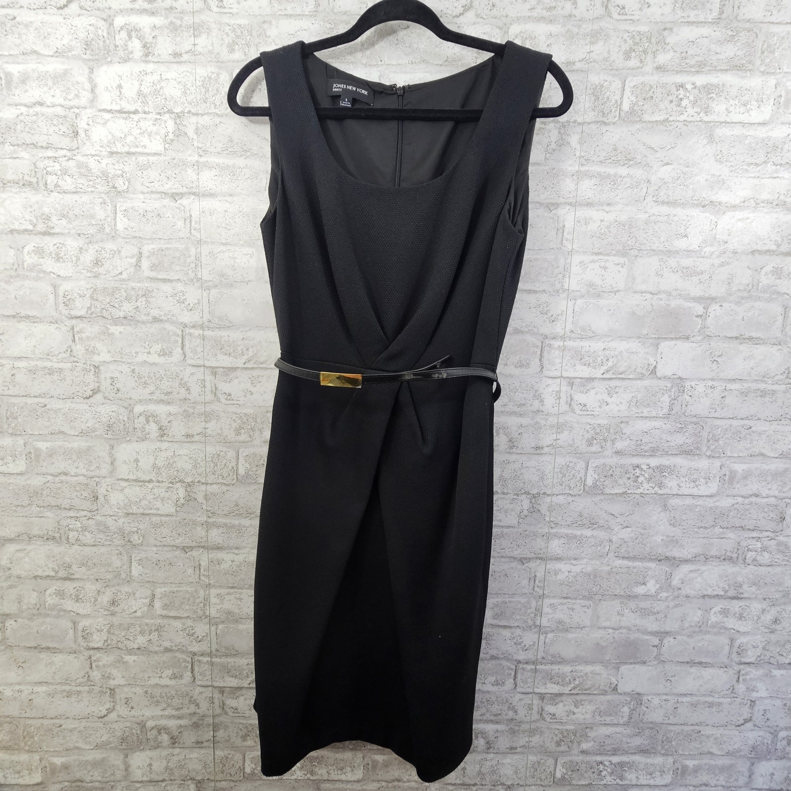 Womens Jones New York Black Sleeveless A Line Dress With Belt Size 6