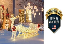 Cσstway 6 FT Christmas Lighted Reindeer&Santa's Sleigh W/215 LED Lights&4 Stakes