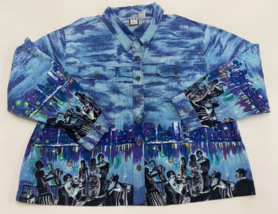 TAKE TWO ~ ALL OVER PRINT ~ ART ~ 100 % COTTON WOMEN'S JACKET SIZE 2X