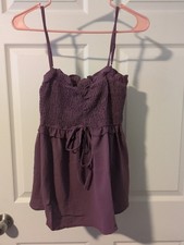 NWT Bibi Size Large Ruffle Ruched Purple Tank Top Spaghetti Strap Stretch Summer