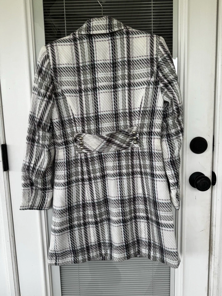 Abrigo Worthington Mujer Talla 4 Cuadros Botón Guisante Púrpura Blanco Negro Foto 2 de 4