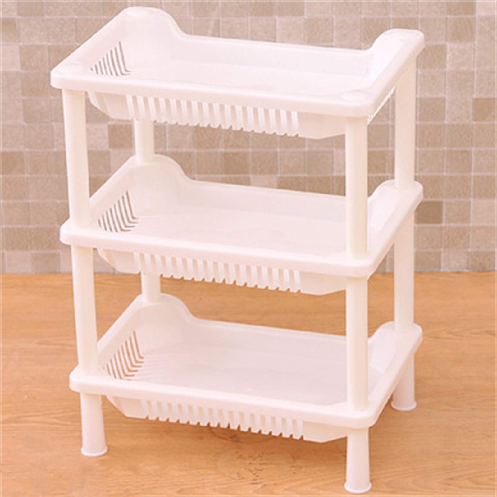 3 Layers Bathroom Standing Shelf Bathroom Stand PP Land Installation Bathroom
