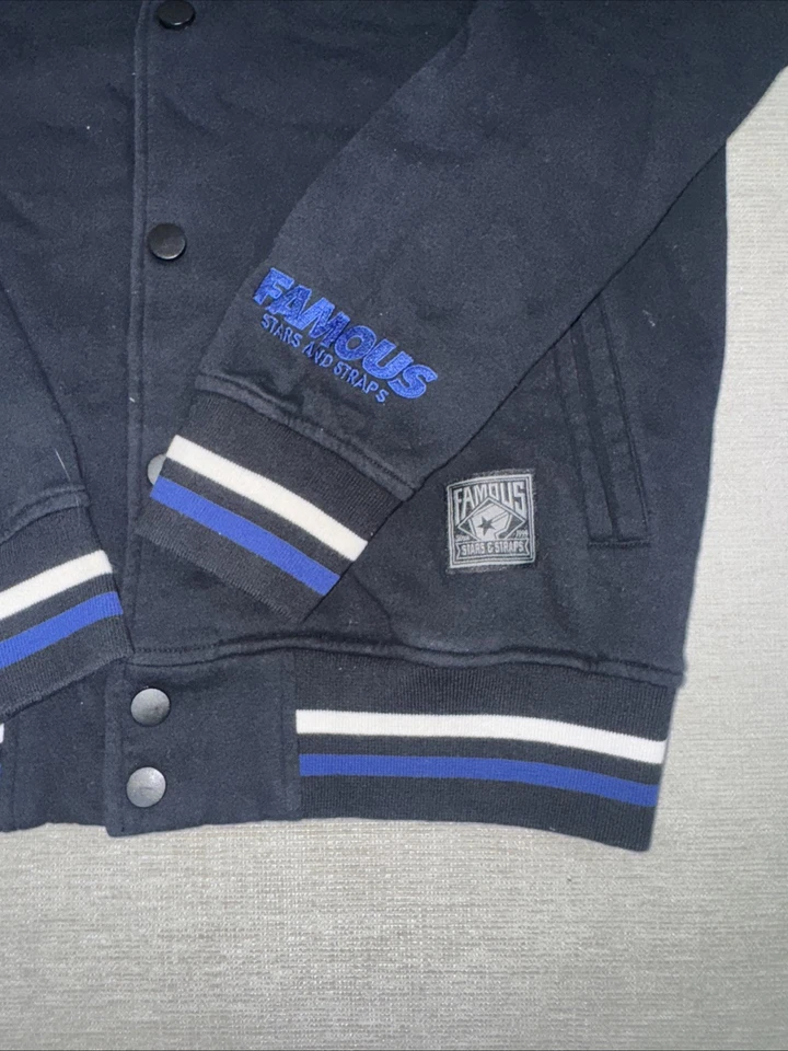 Chaqueta Universitaria Famous Stars & Straps Vintage Grande Negra y Azul Foto 2 de 4