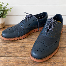 Cole Haan Zerogrand Wingtip Oxford Mens Shoes Size 10M Navy Blue Leather Lace Up
