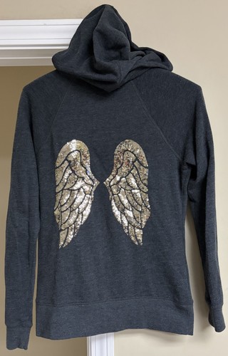VTG Victoria's Secret Angel Bling Wings Hooded Jacket Y2K Small Dark Grey EUC