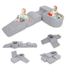 Soft Climbing Blocks for Toddlers 5pcs Indoor Foam Play Set with Ball Pit Grey