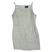 100% Silk Ann Taylor Slip Dress Embroidered Floral Organza Lined Lace Y2K Sz 4P