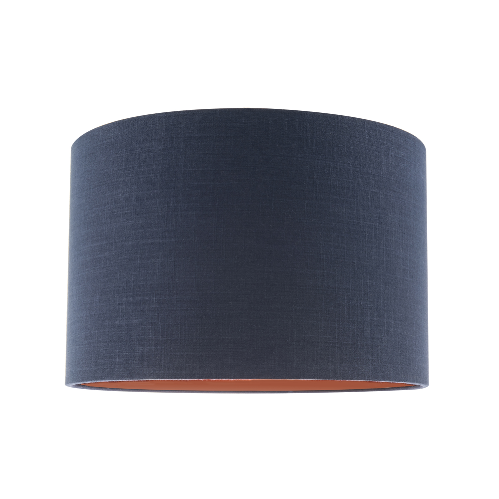 Modern Midnight Blue Cotton Lamp Shade with Brushed Gold Inner Lining by Happ...