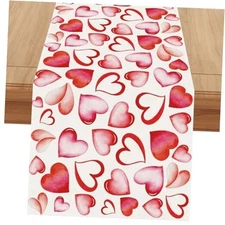  Linen Pink Watercolor Heart Valentines Day Table Runner Table Runner,13" x 72"