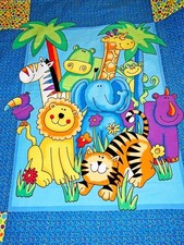 Child's Quilt Baby Blanket Flannel w/Fleece Colorful Jungle Animals Lion Giraffe