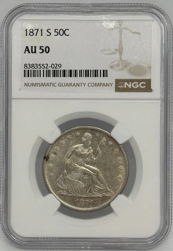 1871 Seated Liberty Half Dollar NGC AU-50 Color Nice Coin