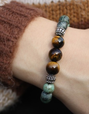 African Türkis 8mm Tigerauge 10mm Armband Damen Herren Bracelet Perlenarmband