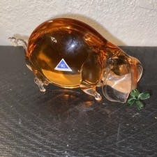 VTG German Hand Blown CKL Peach Art Glass Pig with Clover  Paperweight Figurine