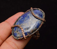 Sodalite Gemstone Copper Wire Wrapped Handmade Jewelry Ring Size 9.5