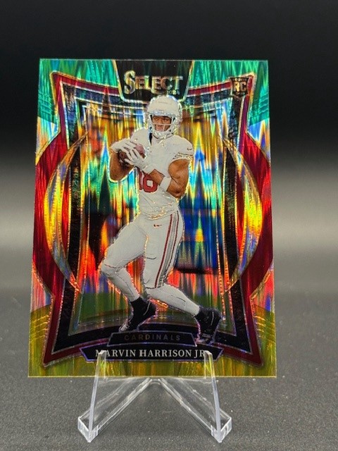 2024 Panini Select #28 Marvin Harrison Jr. Green & Yellow Prizm Shock RC